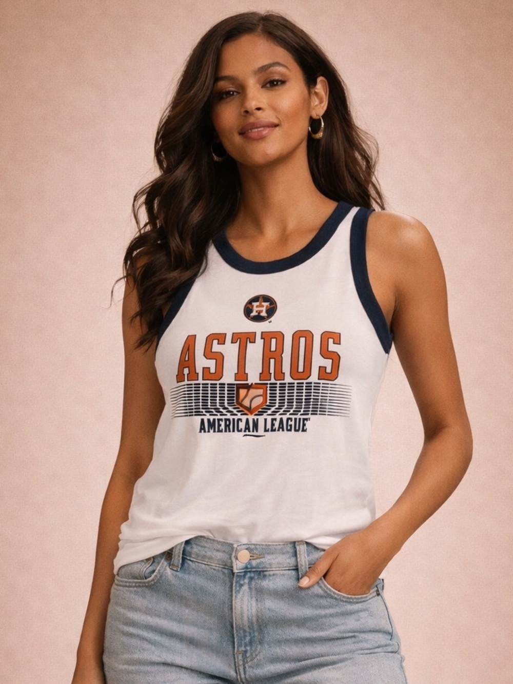 Houston Astros Stretch Racerback Tank White Navy Graphic Baseball Top Women’s XL